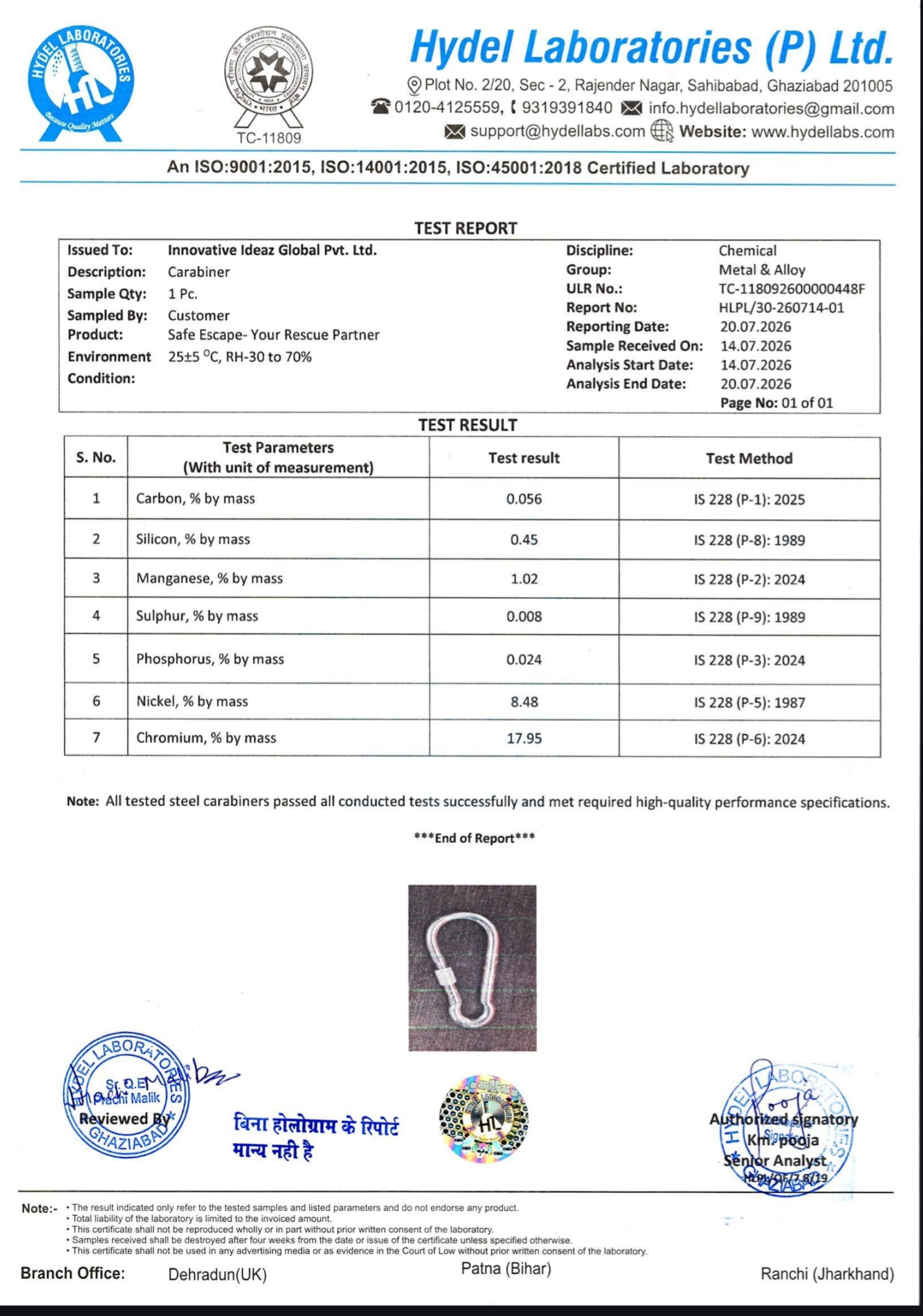 Fastener Test Certificate