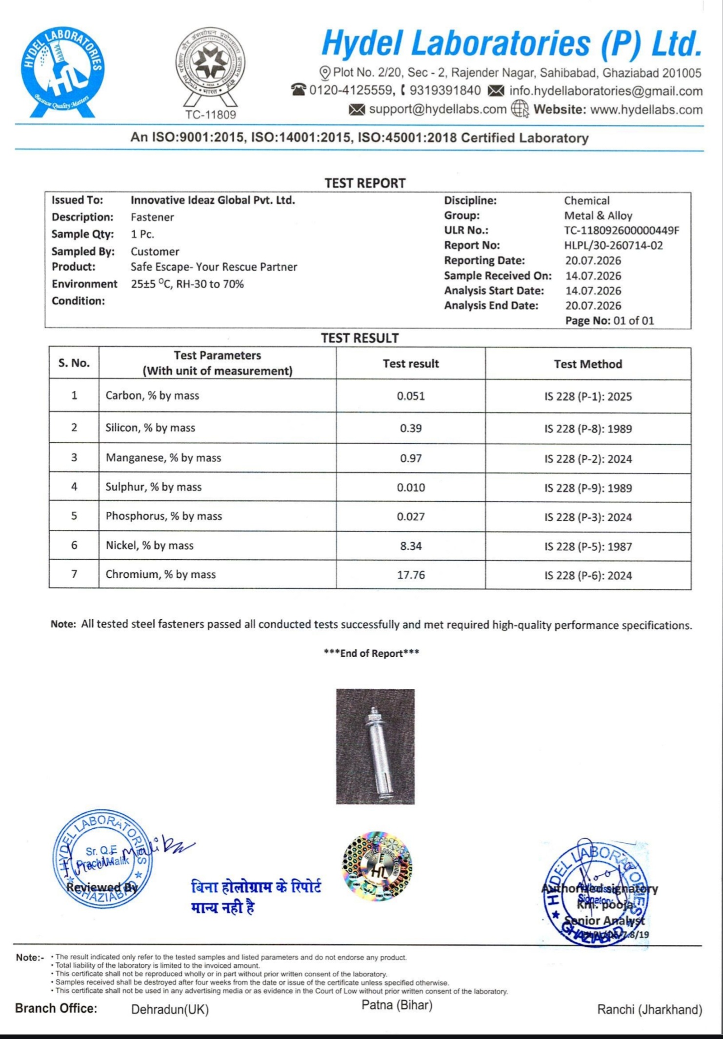 Steel Wire Test Certificate